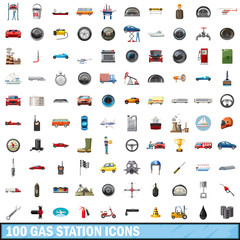 100 gas station icons set, cartoon style