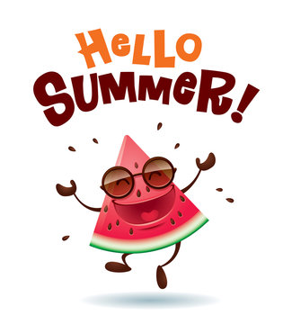 Hello Summer! Watermelon character with arms open wide.  