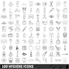 100 hygiene icons set, outline style