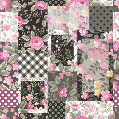 seamless floral patchwork pattern with  roses - 155798501