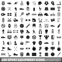 100 sport equipment icons set, simple style 