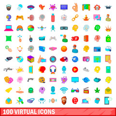 100 virtual icons set, cartoon style