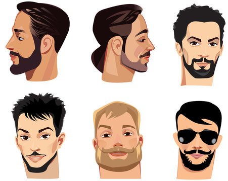 vector portraits of face men with beard, bearded man