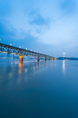WuHan yangtze river bridge during night?wuhan city?China