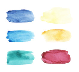 Watercolor brushstrokes set. Hand drawn vector collection with colorful stains, spots, smears, horizontal shape.