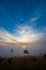 Obraz premium Mountain valley during sunrise at Thung Salaeng Luang National Park, Phitsanulok, Thailand