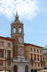 Fototapeta na wymiar clock tower Piazza Tre Martiri Rimini landmark