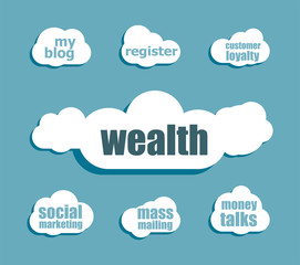 wealth word. Business concept . Design with abstract speech bubble set