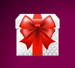 3d Realistic Yellow Gift Box with Red Bow on Black Background . Isolated Vector Element