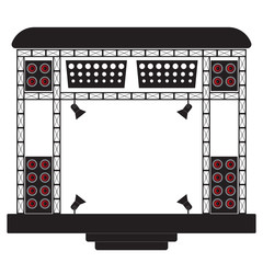 Concert stage and musical equipment.
