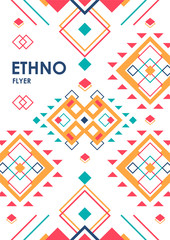 Fototapeta na wymiar Vertical background with geometric ethnic ornament. ethno abstract poster template with place for text