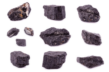 Collection of stone mineral Tourmaline close up