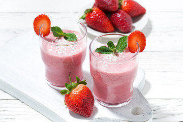 refreshing strawberry milkshake, top view