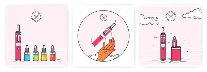 Vape devices set. Illustrations with e-cigarettes.