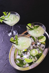 Classic daiquiri cocktail with lime, ice and mint