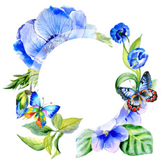 Wildflower anemone flower frame in a watercolor style isolated.