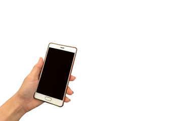 hand phone white background isolated mobile screen touch technology cell telephone application 
