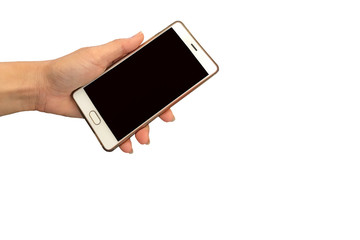 hand phone white background isolated mobile screen touch technology cell telephone application 
