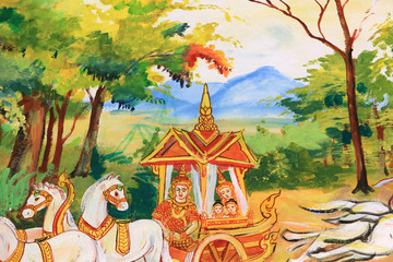 La voie de l'illumination. Vie de Bouddha. Peintures murales. Wat Ong Teu Mahawihan. Temple of the Heavy Bouddha. Vientiane. Laos. Laos.