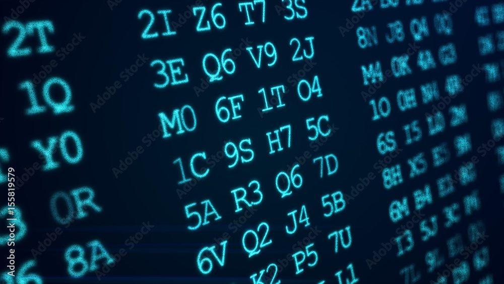 Poster hexadecimal abstract green code running up a computer screen.