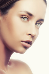 Close-up woman face. Beauty skin and health care style portrait