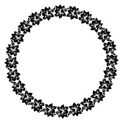 Black and white round silhouette label with decorative flowers.  Vector clip art