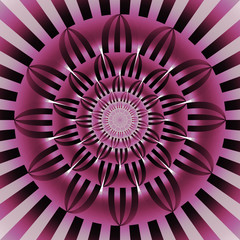 Abstract exotic flower. Psychedelic mandala design in dark pink and black colors. Fantasy fractal art. 3D rendering.