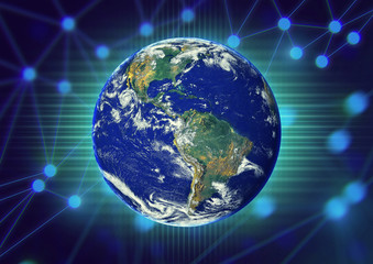 blue glow network and the grid Elements of this image furnished by NASA