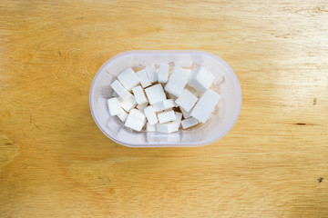 Fototapeta na wymiar Sugar bowl on wooden table