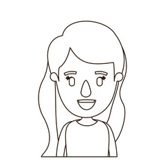 sketch contour half body girl with long wavy hair vector illustration