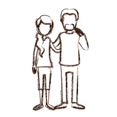 blurred silhouette full body woman with ponytail side hair and man embracing couple vector illustration