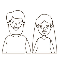 sketch contour caricature half body couple woman with long hair and bearded man vector illustration