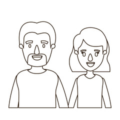 sketch contour caricature half body couple woman with short hair and bearded man vector illustration