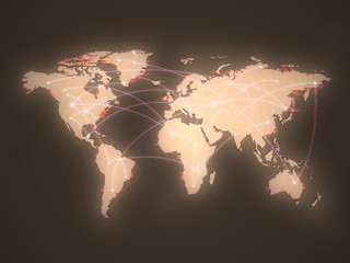 Global network concept - World map red color - Connection worldwide social and business