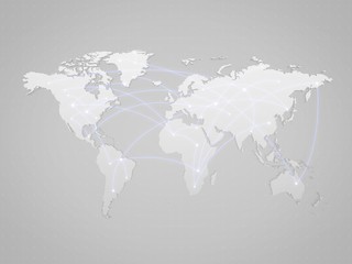 Global network concept - World map grey color - Connection worldwide social and business