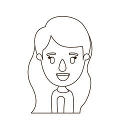 sketch contour caricature side view half body girl with long wavy hair vector illustration