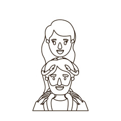 sketch contour caricature half body bearded father with girl on his back vector illustration