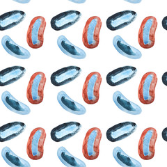 Blue and red seamless patterns. Hand drawn watercolor lines.