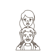 sketch contour caricature half body bearded father with moustache and girl on his back vector illustration