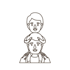 Obraz premium sketch contour caricature half body young father with boy on his back vector illustration