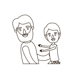 sketch contour caricature half body bearded man carrying a child vector illustration