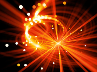 Fototapeta premium Fiery glowing star explosion with particles in space, depth of field, bokeh