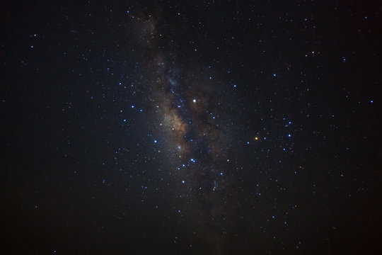 Milky way galaxy with stars at Phu Hin Rong Kla National Park,Phitsanulok Thailand, Long exposure photograph.with grain