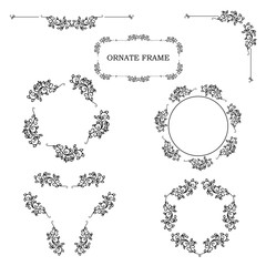 Set of ornate floral frames. Vector isolated illustration.