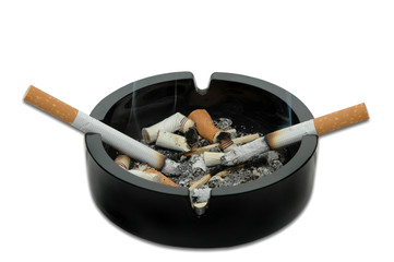 Burning cigarettes in an ashtray