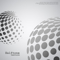 Abstract background of the halftone spheres in grayscale color