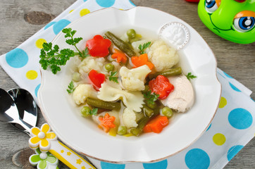 Soup on a chicken broth with vegetables