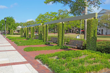 Swings on the promenade at the waterfront of Beaufort, South Carolina