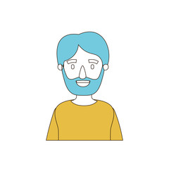 caricature color sections and blue hair of half body man bearded vector illustration