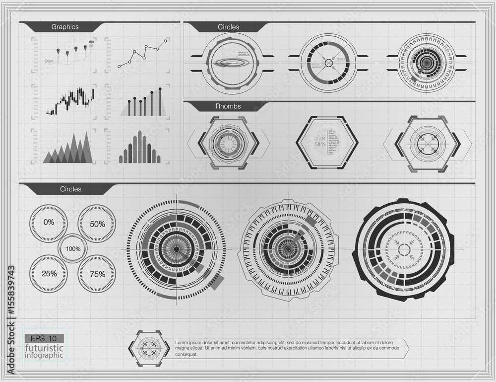 Poster abstract background with different elements of the hud. hud elements,graph.vector illustration.head-